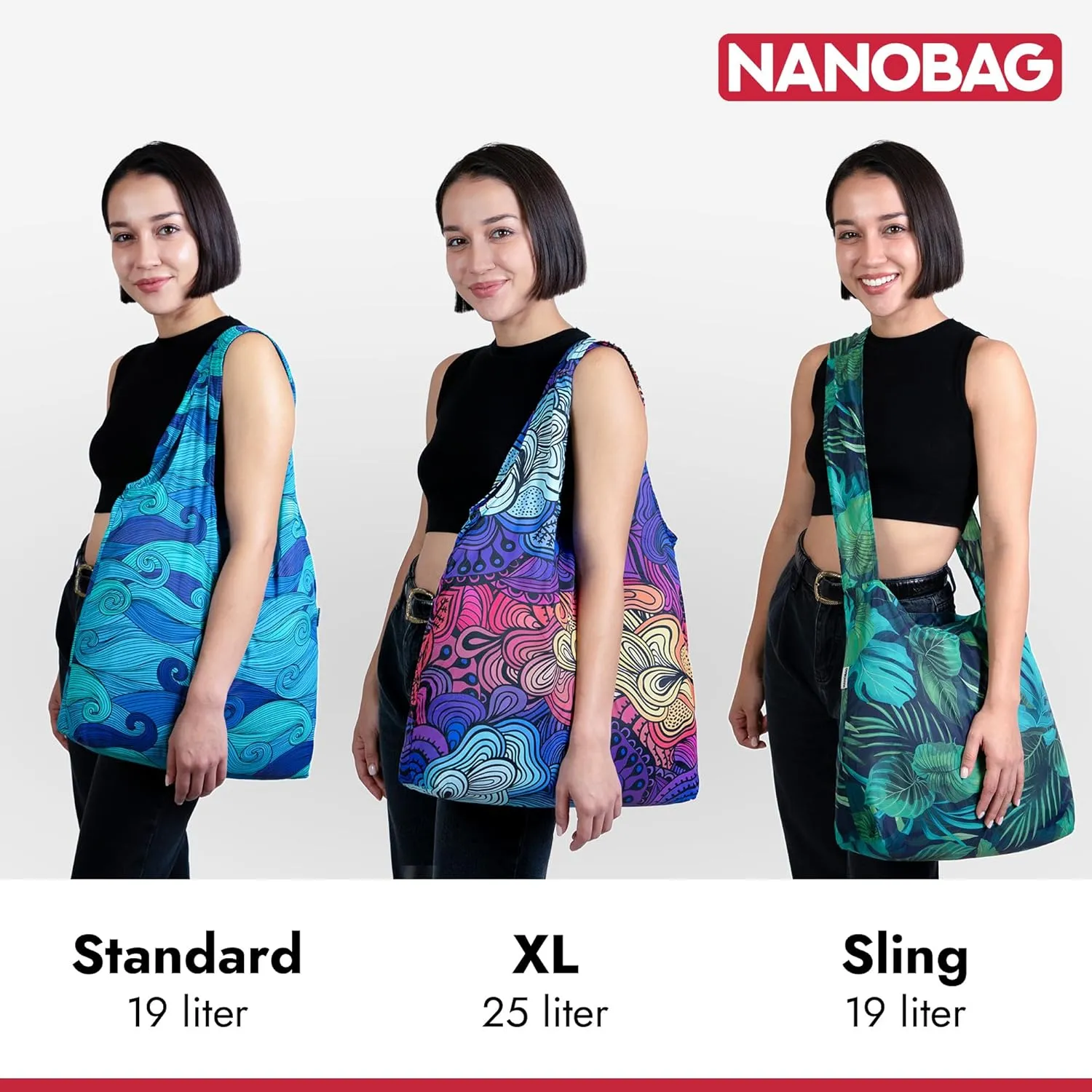 Nanobag Ultra-Lightweight Sling Cross-Body Bag | Perfect for Travel, Shopping & Daily Use | Reusable - Tiny - Eco-Friendly (Sling, Blue Waves)