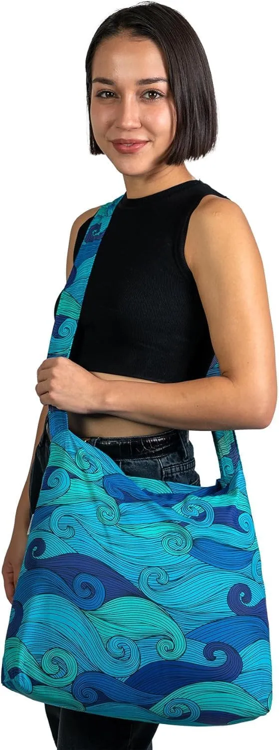Nanobag Ultra-Lightweight Sling Cross-Body Bag | Perfect for Travel, Shopping & Daily Use | Reusable - Tiny - Eco-Friendly (Sling, Blue Waves)