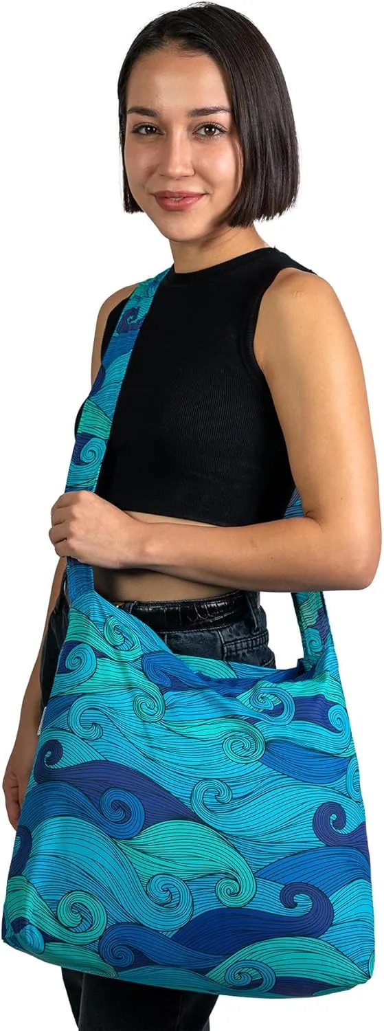 Nanobag Ultra-Lightweight Sling Cross-Body Bag | Perfect for Travel, Shopping & Daily Use | Reusable - Tiny - Eco-Friendly (Sling, Blue Waves)