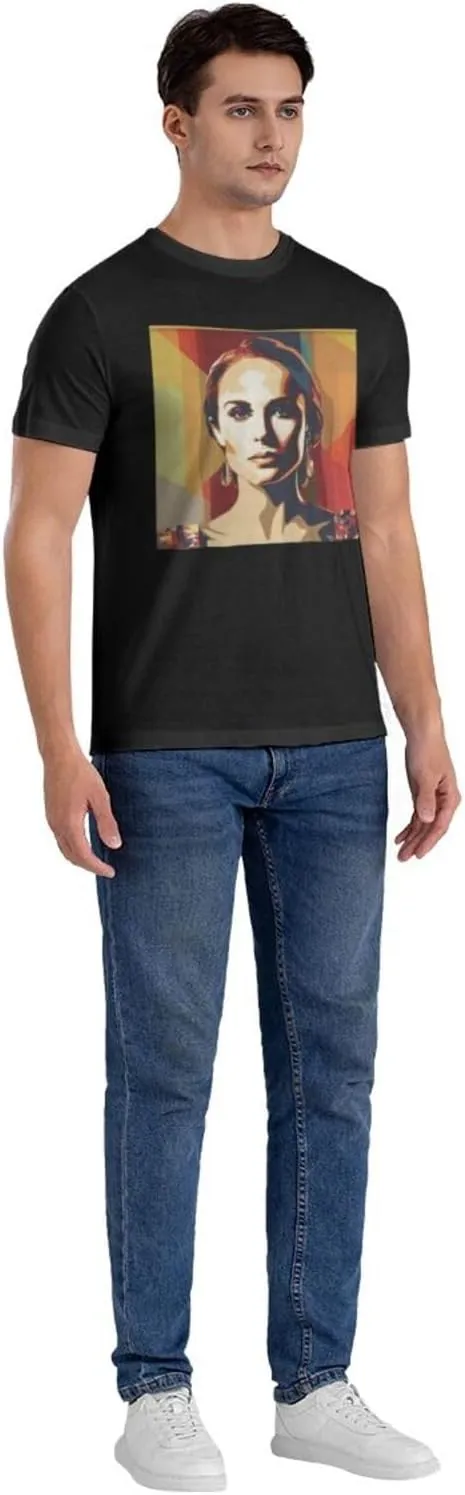 Natalie Music Portman Men's T-Shirts Short Sleeve Cotton Casual Basic Tee Shirts Black