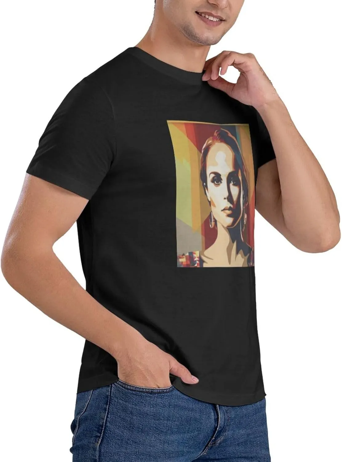 Natalie Music Portman Men's T-Shirts Short Sleeve Cotton Casual Basic Tee Shirts Black