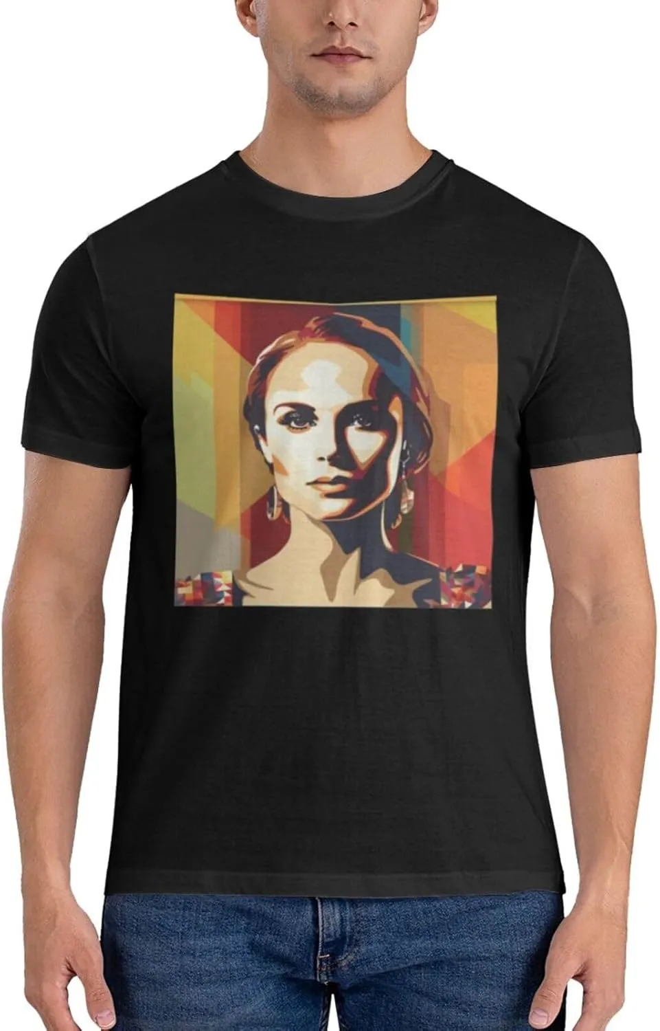 Natalie Music Portman Men's T-Shirts Short Sleeve Cotton Casual Basic Tee Shirts Black