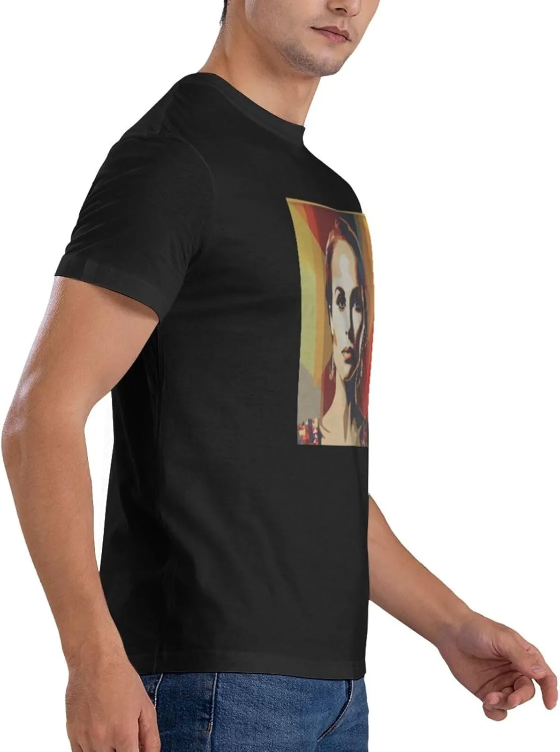 Natalie Music Portman Men's T-Shirts Short Sleeve Cotton Casual Basic Tee Shirts Black