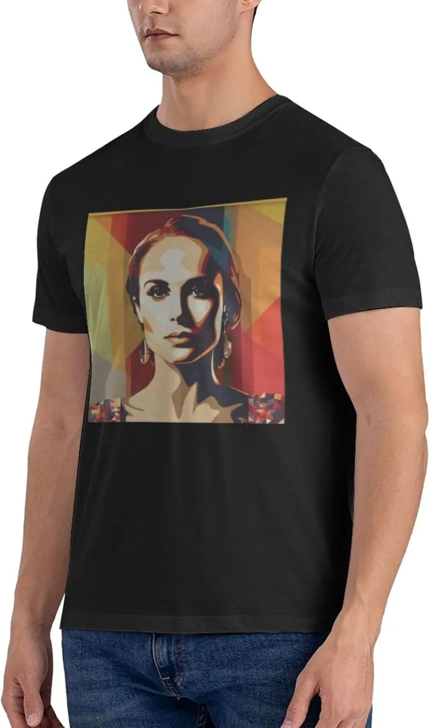 Natalie Music Portman Men's T-Shirts Short Sleeve Cotton Casual Basic Tee Shirts Black