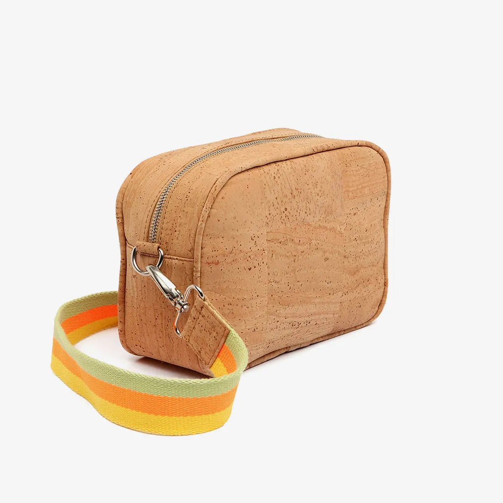 Natural Cork Bag with Neon Strap and Red Lining