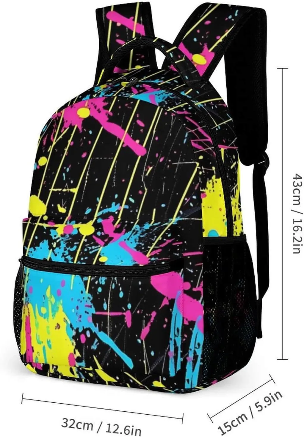 Neon Backpack for Kids Girls Boys School, 16 Inches Neon Theme Bookbag, Adjustable, Lightweight, Large Capacity, Colorful Neon Backpack for School