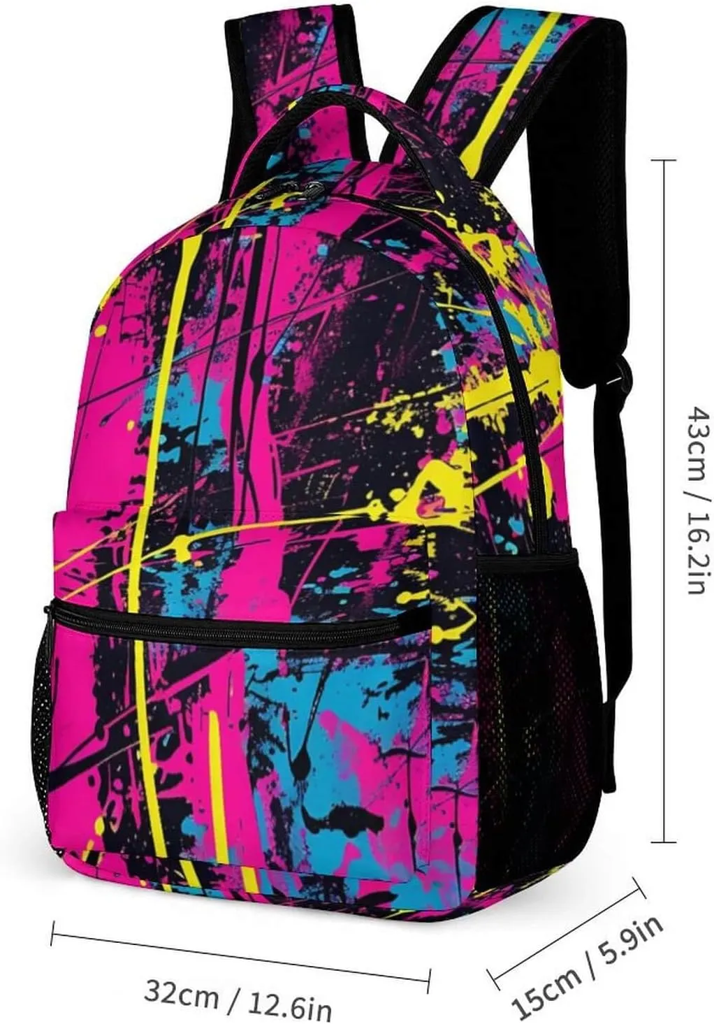 Neon Backpack for Kids Girls Boys School, 16 Inches Neon Theme Bookbag, Adjustable, Lightweight, Large Capacity, Colorful Neon Backpack for School