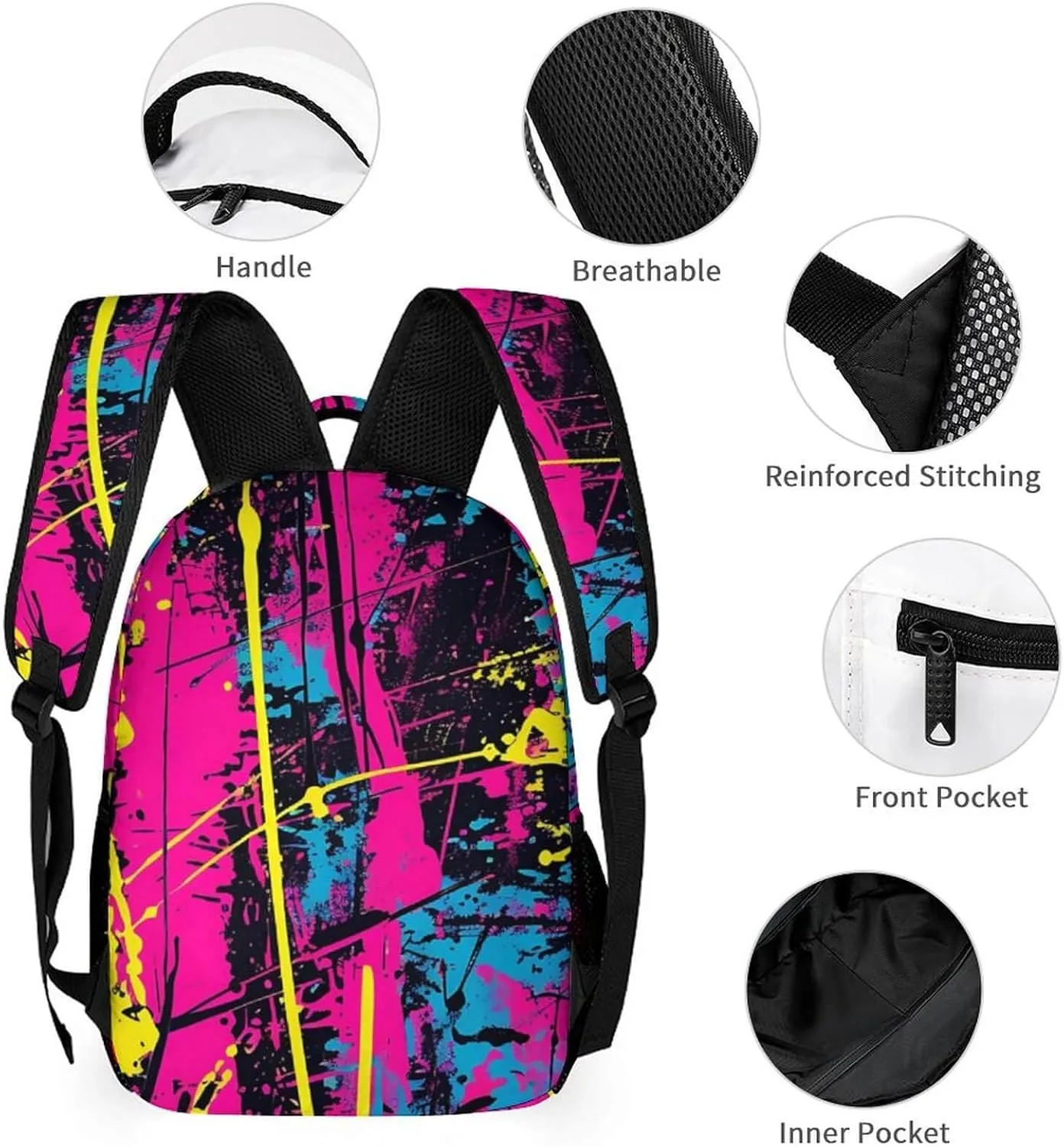 Neon Backpack for Kids Girls Boys School, 16 Inches Neon Theme Bookbag, Adjustable, Lightweight, Large Capacity, Colorful Neon Backpack for School