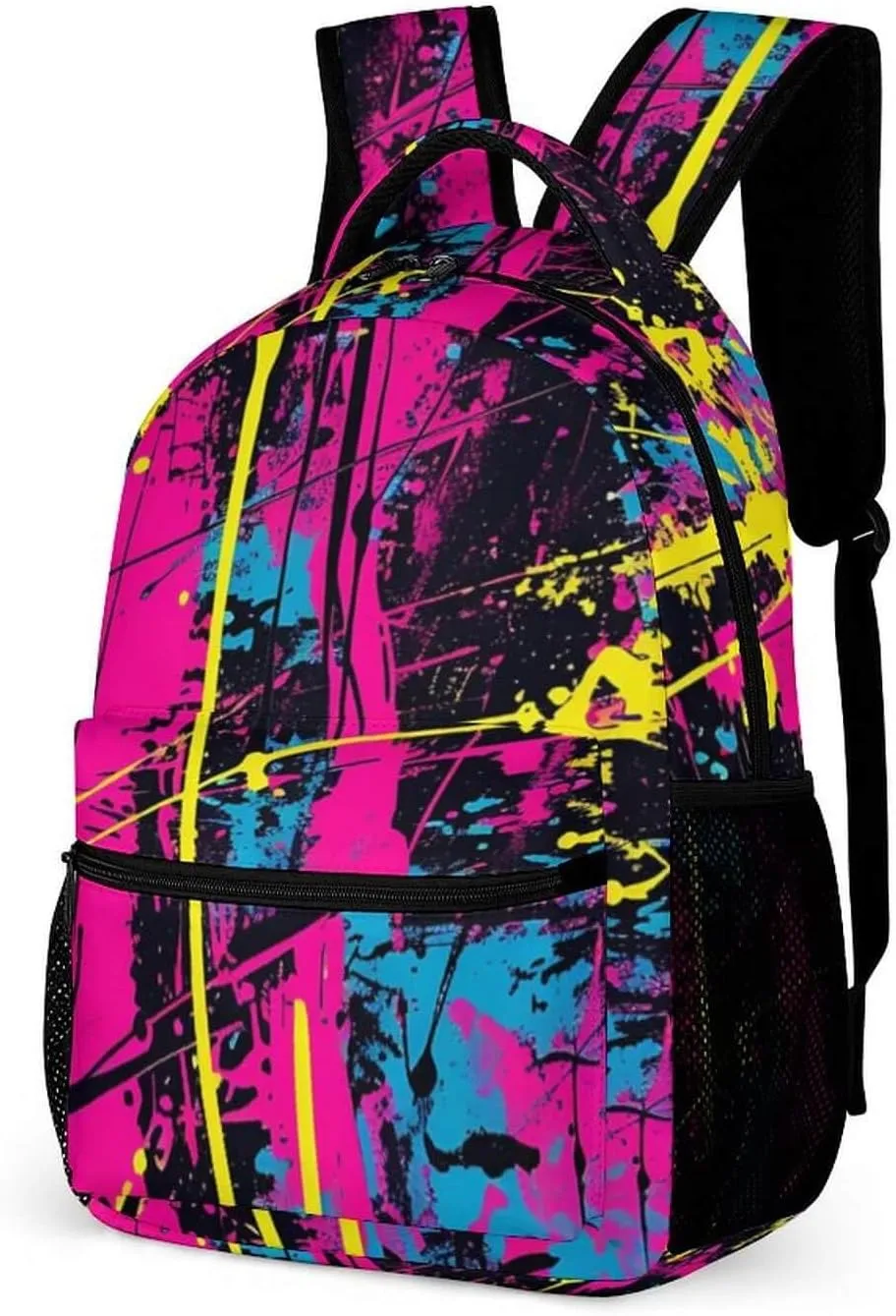 Neon Backpack for Kids Girls Boys School, 16 Inches Neon Theme Bookbag, Adjustable, Lightweight, Large Capacity, Colorful Neon Backpack for School