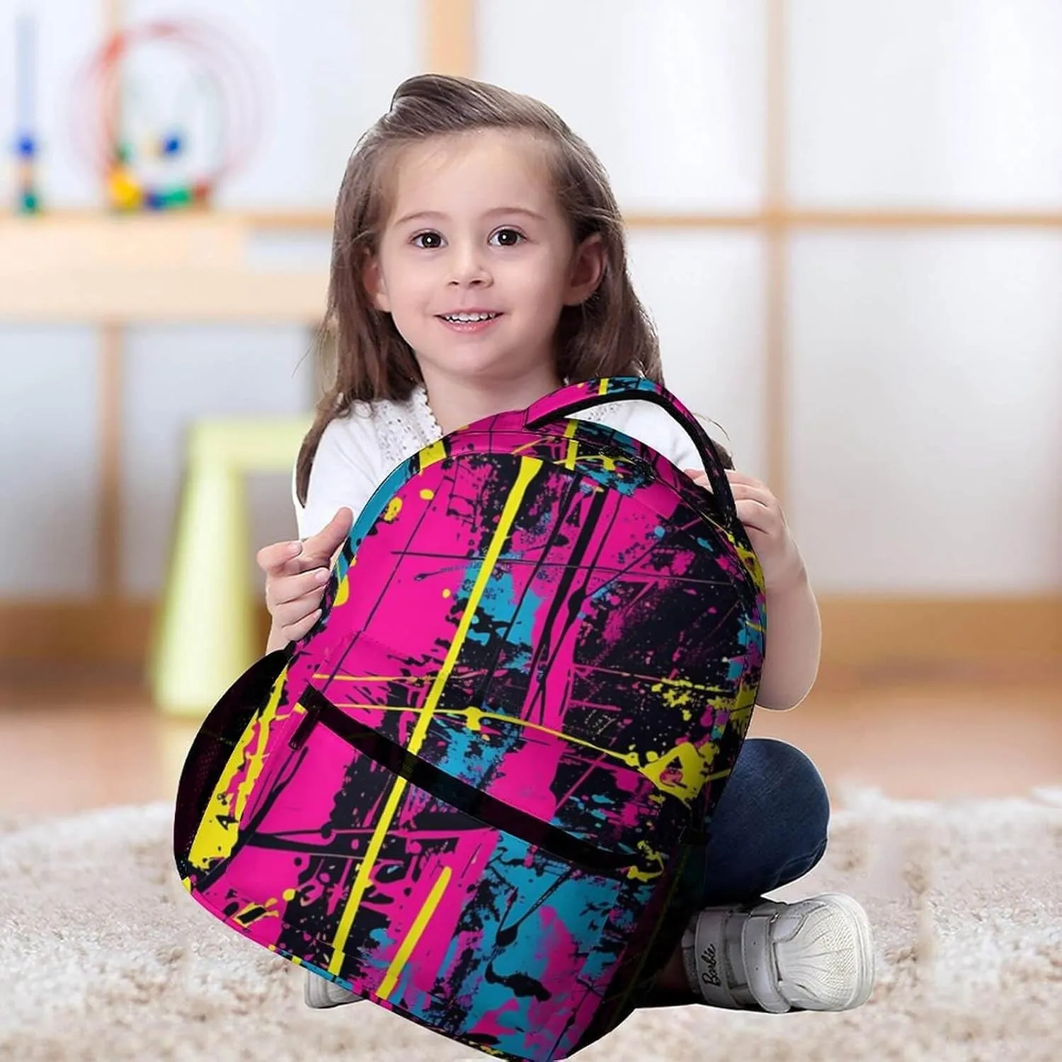 Neon Backpack for Kids Girls Boys School, 16 Inches Neon Theme Bookbag, Adjustable, Lightweight, Large Capacity, Colorful Neon Backpack for School