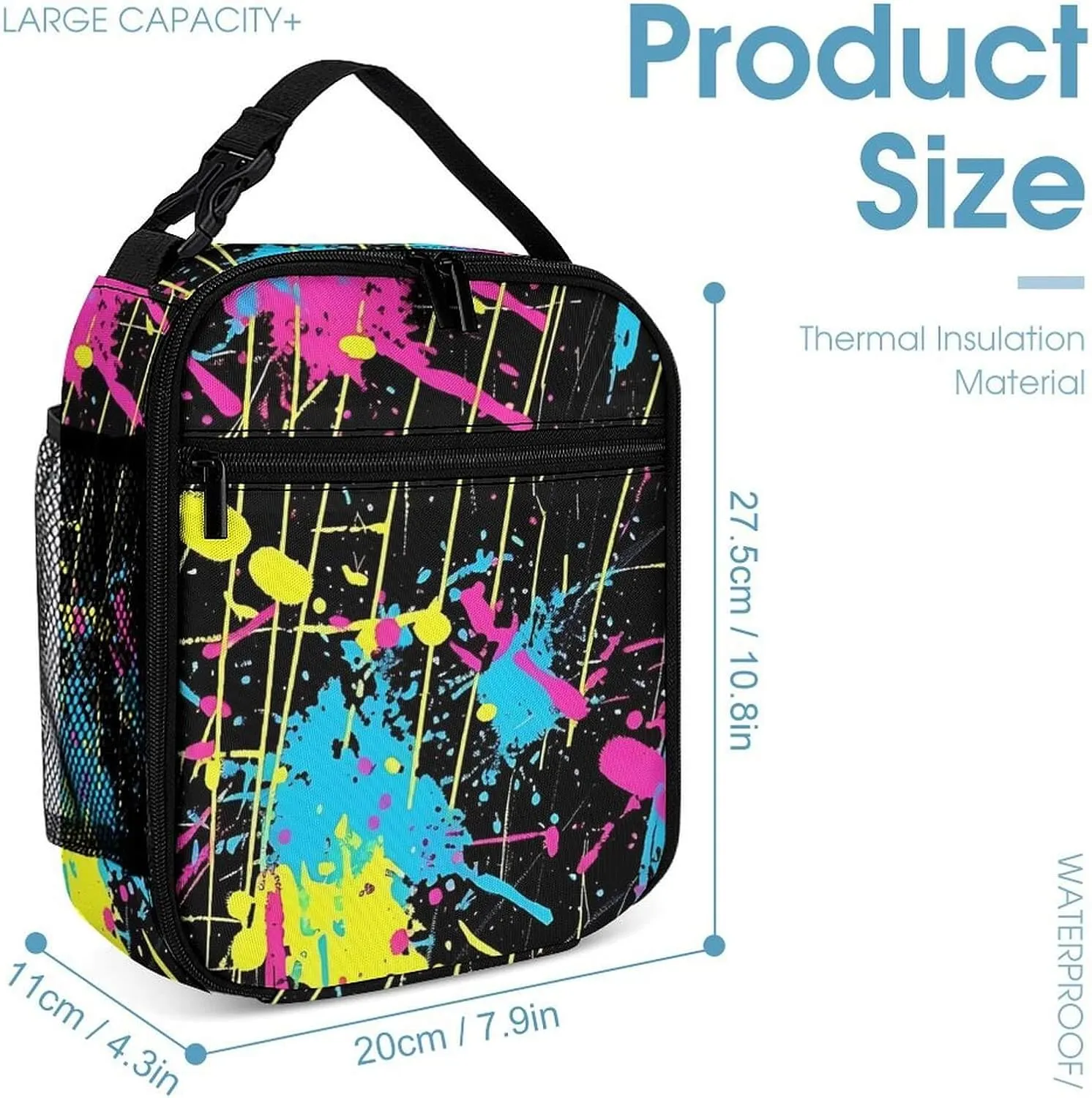 Neon Backpack with Lunch Box & Pencil Case, 16 Inch Neon Themed Bookbag, Adjustable Lightweight Large Capacity, Colorful Neon Backpack Set for Kids Girls Boys School