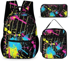 Neon Backpack with Lunch Box & Pencil Case, 16 Inch Neon Themed Bookbag, Adjustable Lightweight Large Capacity, Colorful Neon Backpack Set for Kids Girls Boys School