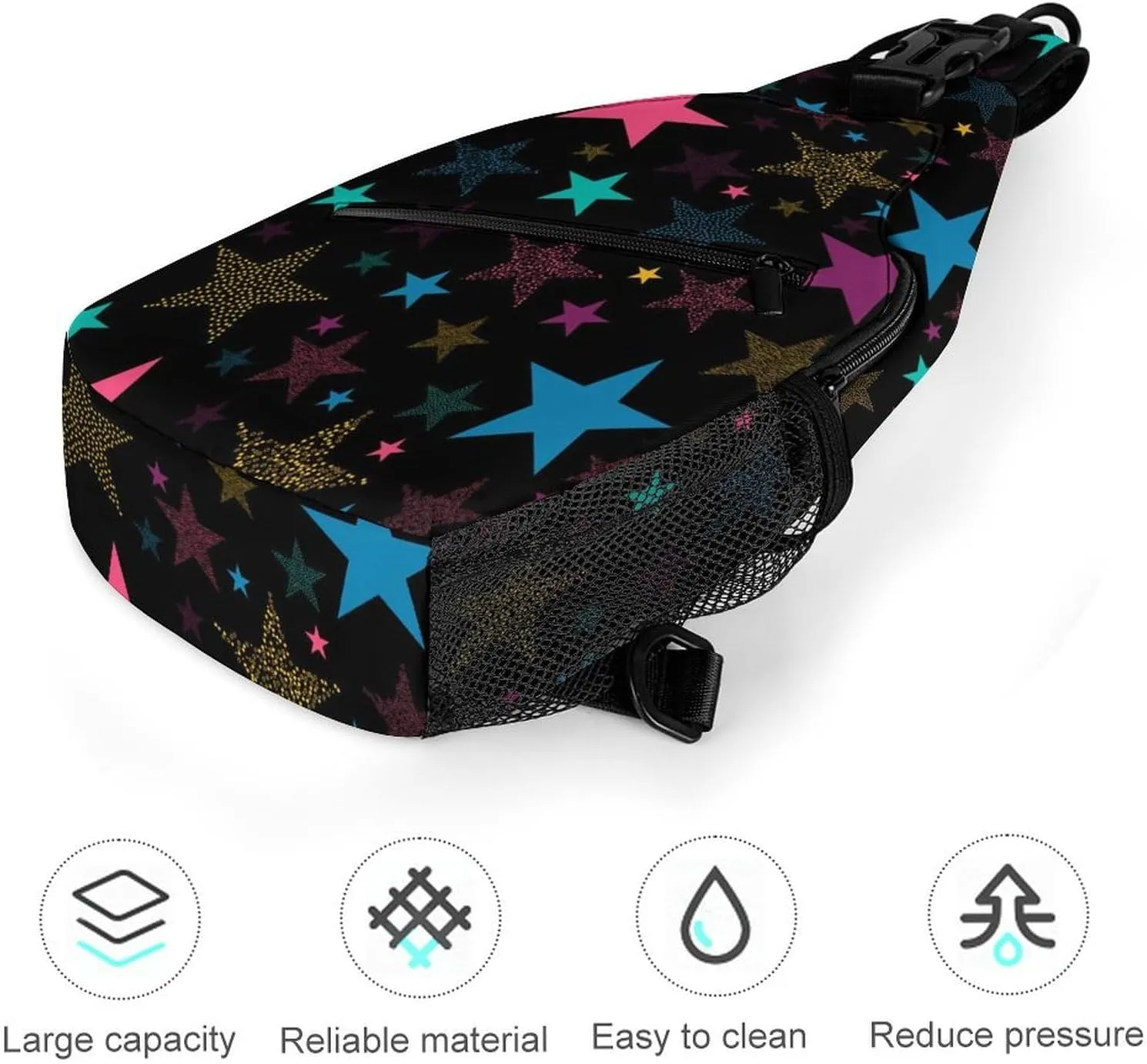 Neon-colorful-star Print Crossbody Sling Bag for Women Men Travel Chest Bag, Cycling Shoulder Backpack