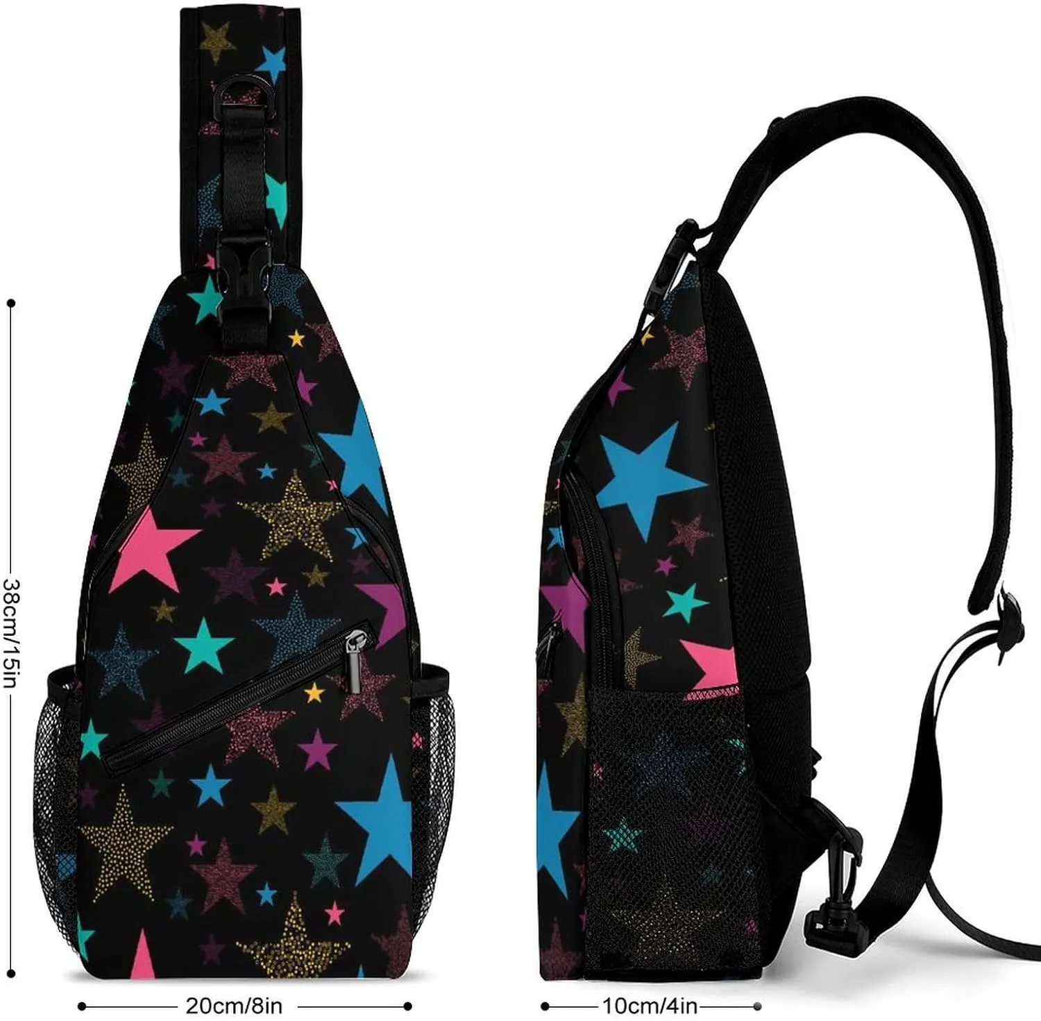 Neon-colorful-star Print Crossbody Sling Bag for Women Men Travel Chest Bag, Cycling Shoulder Backpack