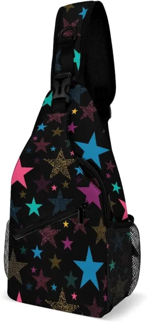 Neon-colorful-star Print Crossbody Sling Bag for Women Men Travel Chest Bag, Cycling Shoulder Backpack