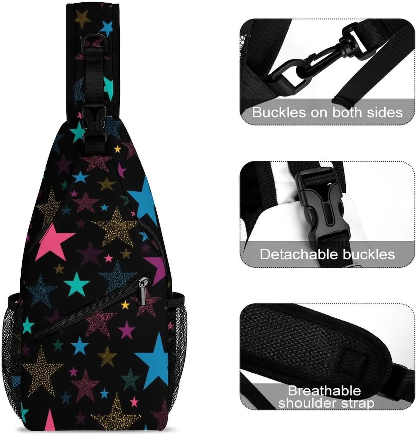 Neon-colorful-star Print Crossbody Sling Bag for Women Men Travel Chest Bag, Cycling Shoulder Backpack