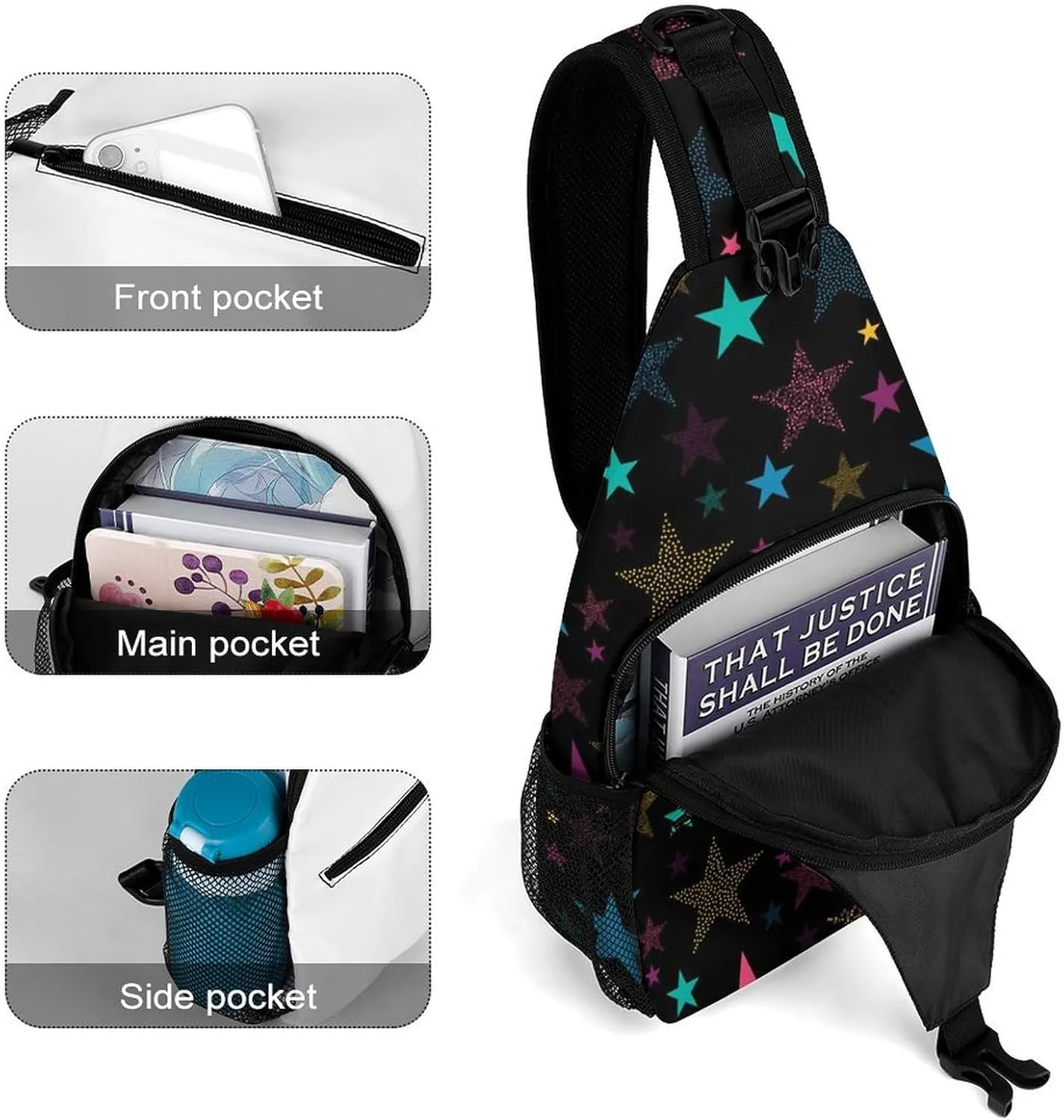 Neon-colorful-star Print Crossbody Sling Bag for Women Men Travel Chest Bag, Cycling Shoulder Backpack