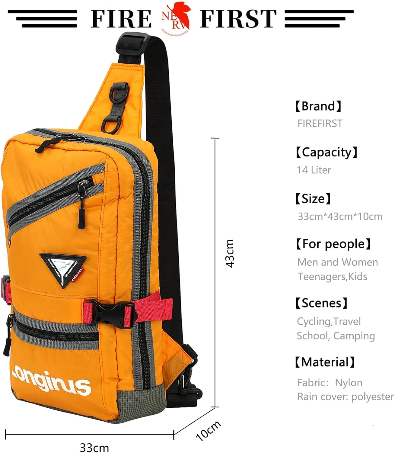 Neon Genesis Evangelion Crossbody Shoulder Bag - Chest Sling Bags With a Built-in Rain Cover