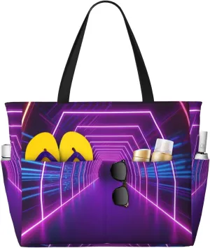 Neon Lights Tunnel printed Large Capacity Beach Travel Bag Ladies Beach Bag Multifunctional Handbag
