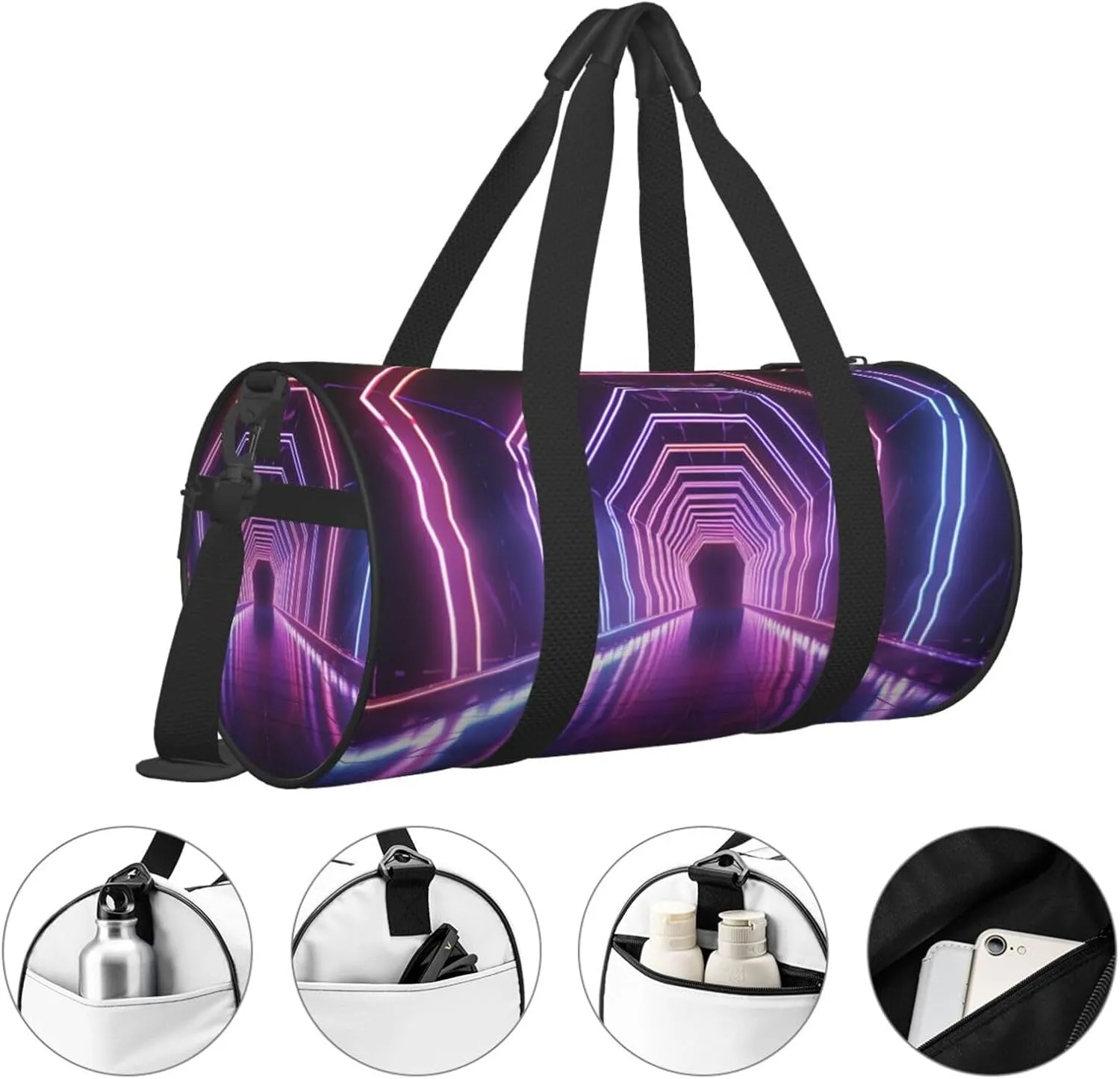 Neon Lights Tunnel Travel Duffle Bag for Men Women Sport Gym Bag Foldable Weekender Bag Carry on Overnight Bag for Travel Swimming Basketball