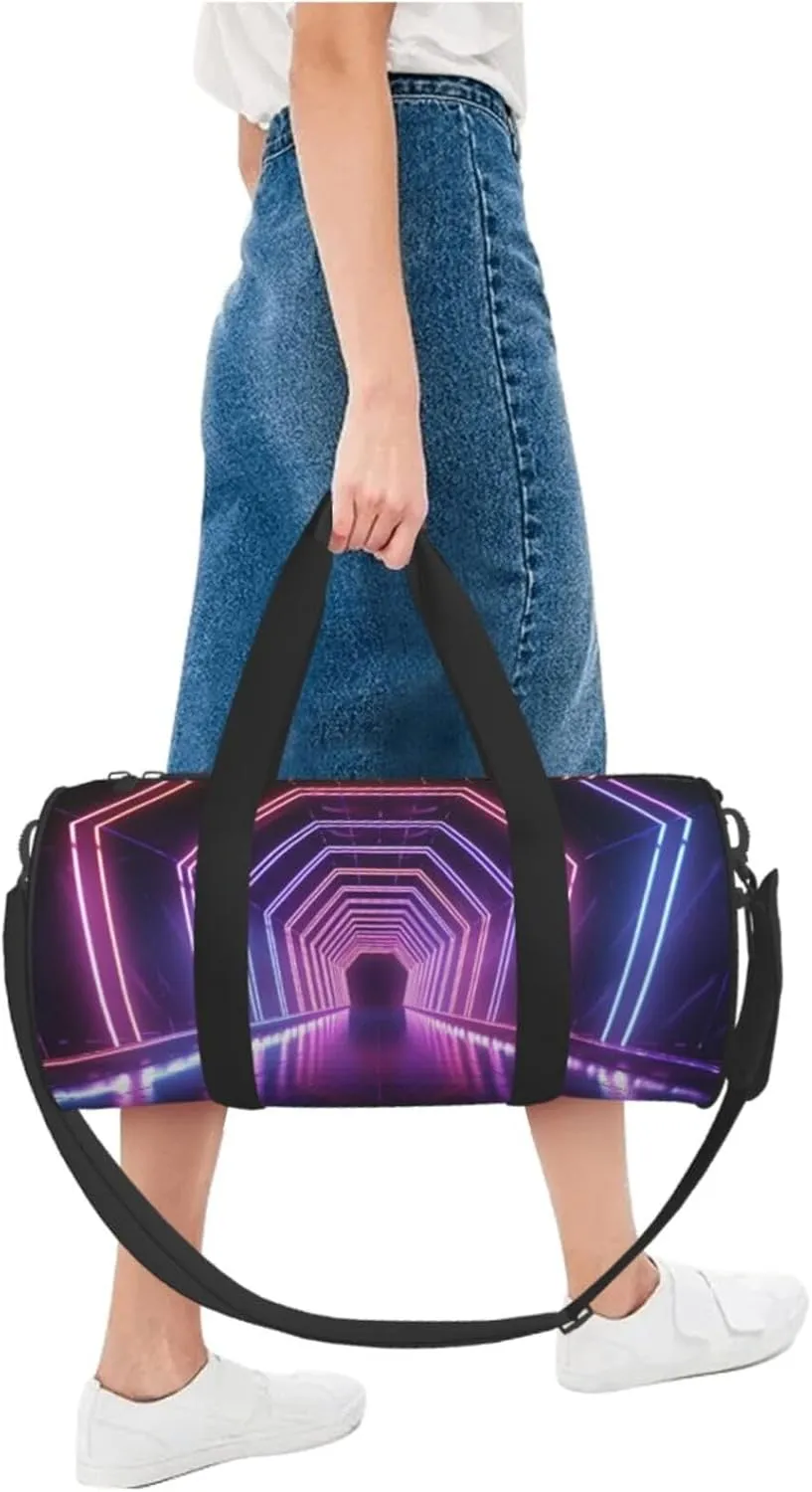Neon Lights Tunnel Travel Duffle Bag for Men Women Sport Gym Bag Foldable Weekender Bag Carry on Overnight Bag for Travel Swimming Basketball