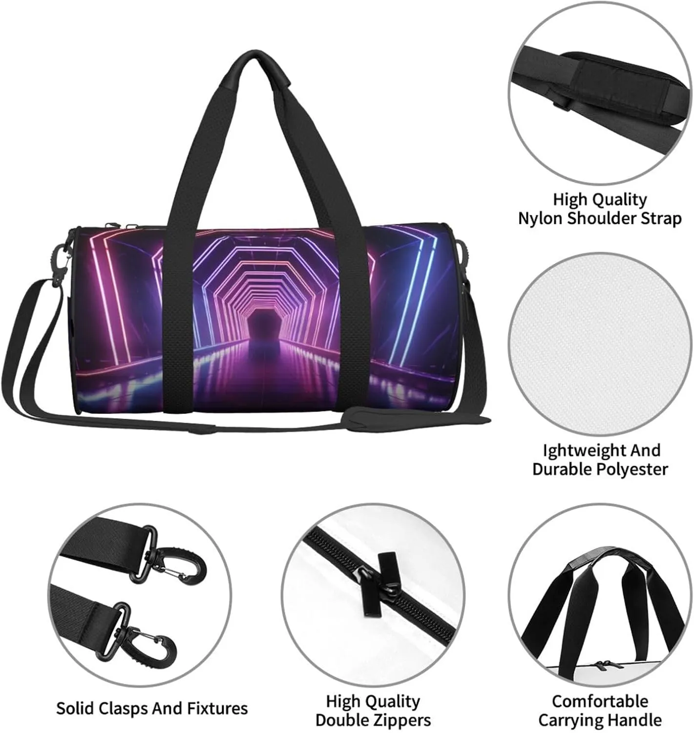 Neon Lights Tunnel Travel Duffle Bag for Men Women Sport Gym Bag Foldable Weekender Bag Carry on Overnight Bag for Travel Swimming Basketball