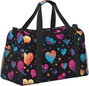 Neon Stars Hearts Duffle Bag Foldable Travel Tote Bag Carry On Large Weekender Overnight Bags Waterproof Gym Bag For Women Men
