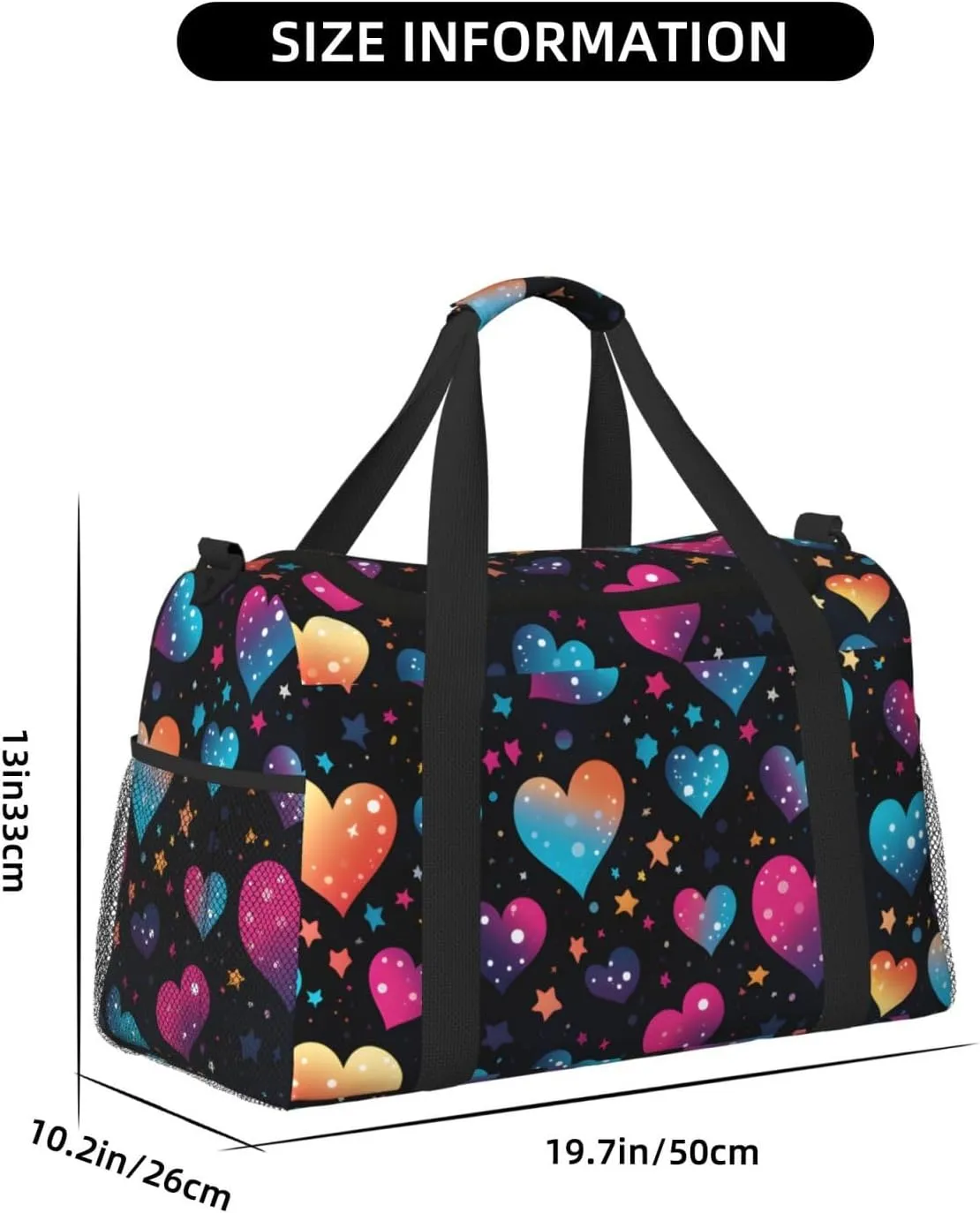 Neon Stars Hearts Duffle Bag Foldable Travel Tote Bag Carry On Large Weekender Overnight Bags Waterproof Gym Bag For Women Men