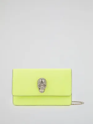 Neon Yellow Skull Crystal Shoulder Bag