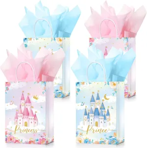 Nezyo 16 Pcs Princess Prince Party Favor Bags Prince Princess Goodie Gift Candy Bags for Birthday Baby Shower Party Favors(Pink and Blue Castle)