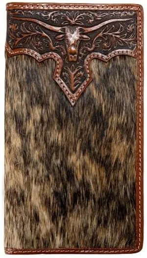 Nocona Western Wallet Mens Rodeo Calf Hair Longhorn Brown N500048202