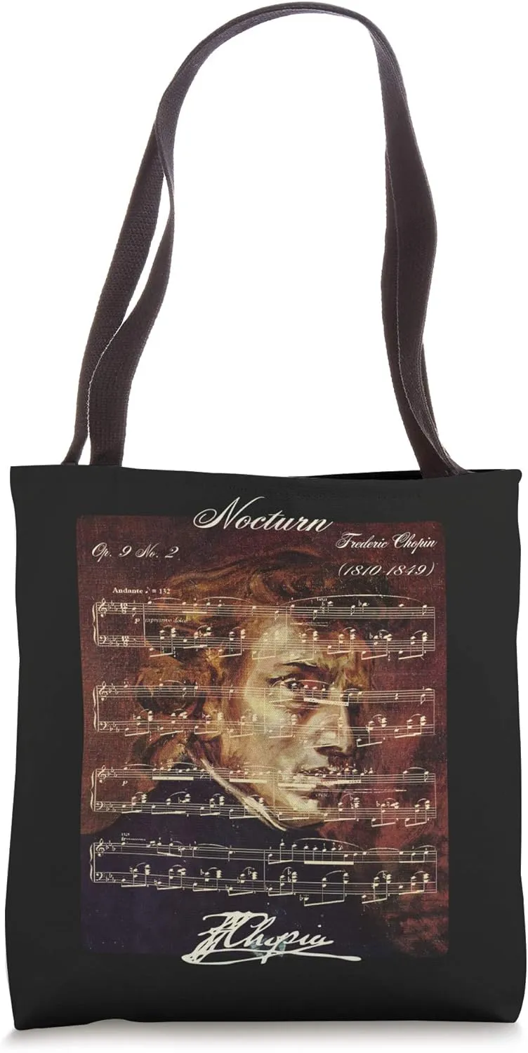 Nocturn Op. 9 No. 2 Frederic Chopin Signature Portrait Score Tote Bag