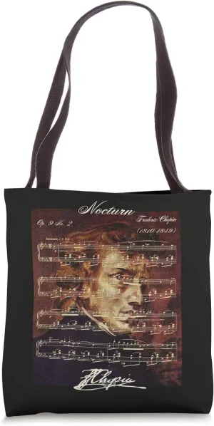 Nocturn Op. 9 No. 2 Frederic Chopin Signature Portrait Score Tote Bag