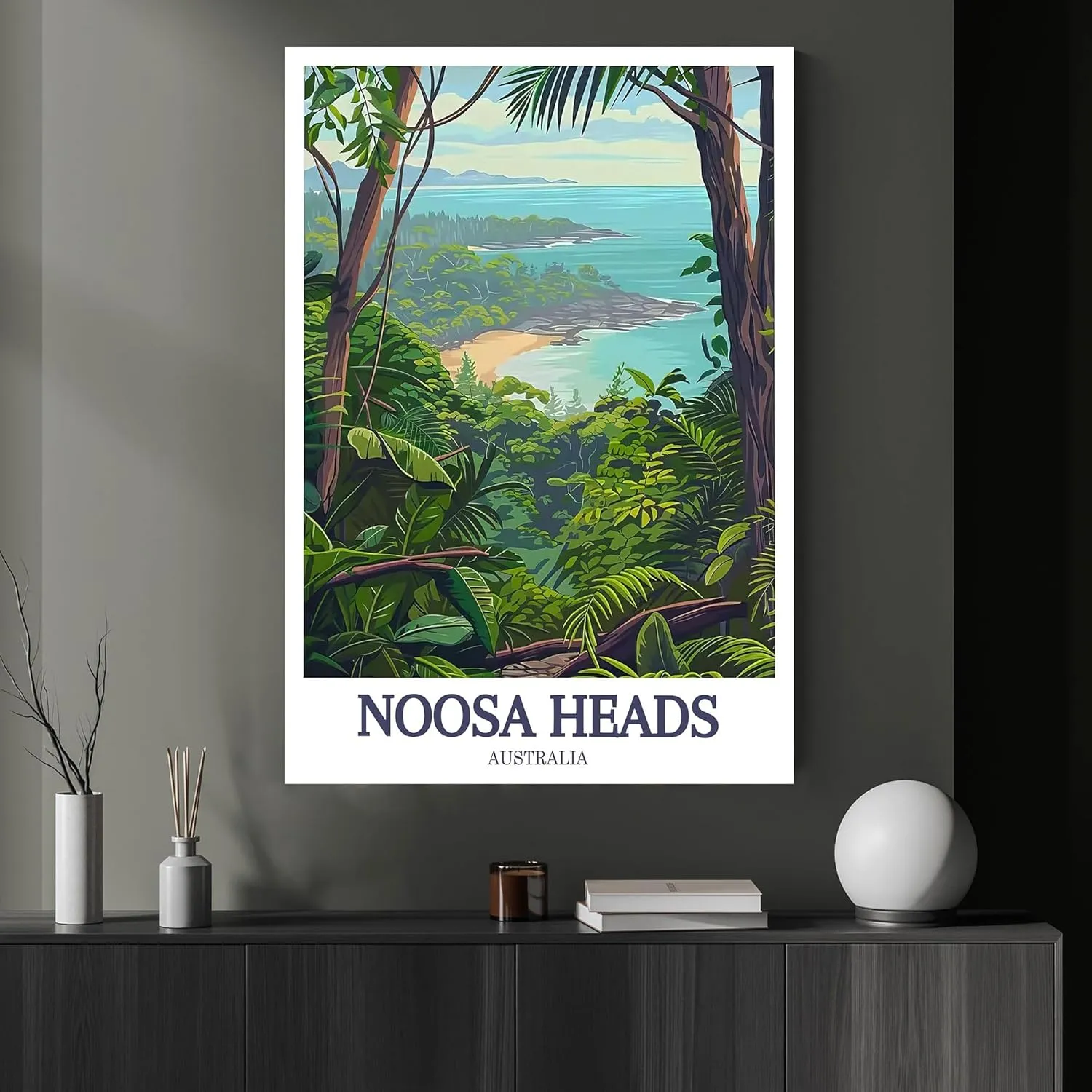 Noosa Heads Wall Art Noosa Heads National Park Travel Poster Decor Canvas Art 24x36 inch (Framed)
