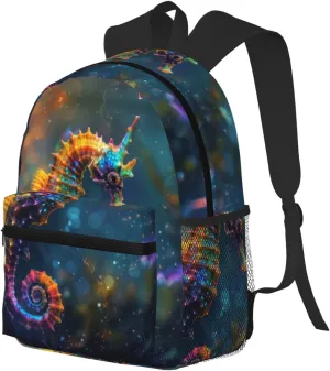 Novastar Travel Laptop Backpack for Men Women - Neon Seahorse Underwater Realm Backpack for Work with Adjustable Straps - Water Resistant Beach Backpack, Travel Backpack with Laptop Compartment