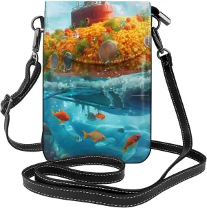 Ocean Flower Submarine Leather Flap Bag, Fashionable, Mobile Phone Crossbody Bag, Pu Leather, Magnetic Snap Buckle, Detachable Shoulder Strap, Foldable Bag, Black