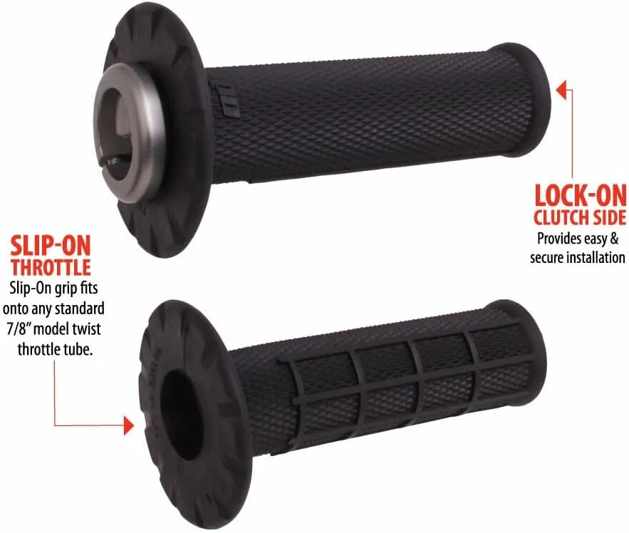 ODI V2 Lock ON Universal Half Waffle Motorcycle Grips Dirtbike Offroad MX for 2 & 4 Stroke 7/8"" Handlebars Twist Throttle Black USA Made