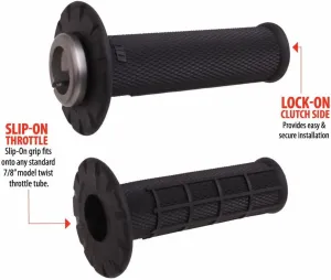 ODI V2 Lock ON Universal Half Waffle Motorcycle Grips Dirtbike Offroad MX for 2 & 4 Stroke 7/8"" Handlebars Twist Throttle Black USA Made