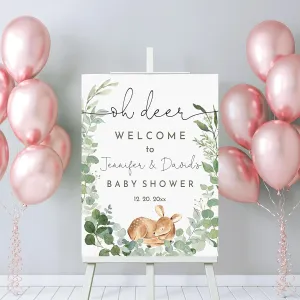 Oh Deer Baby Shower Welcome Sign Woodland Animals Baby Shower Decor Gender Neutral Deer Baby Shower Boho Greenery