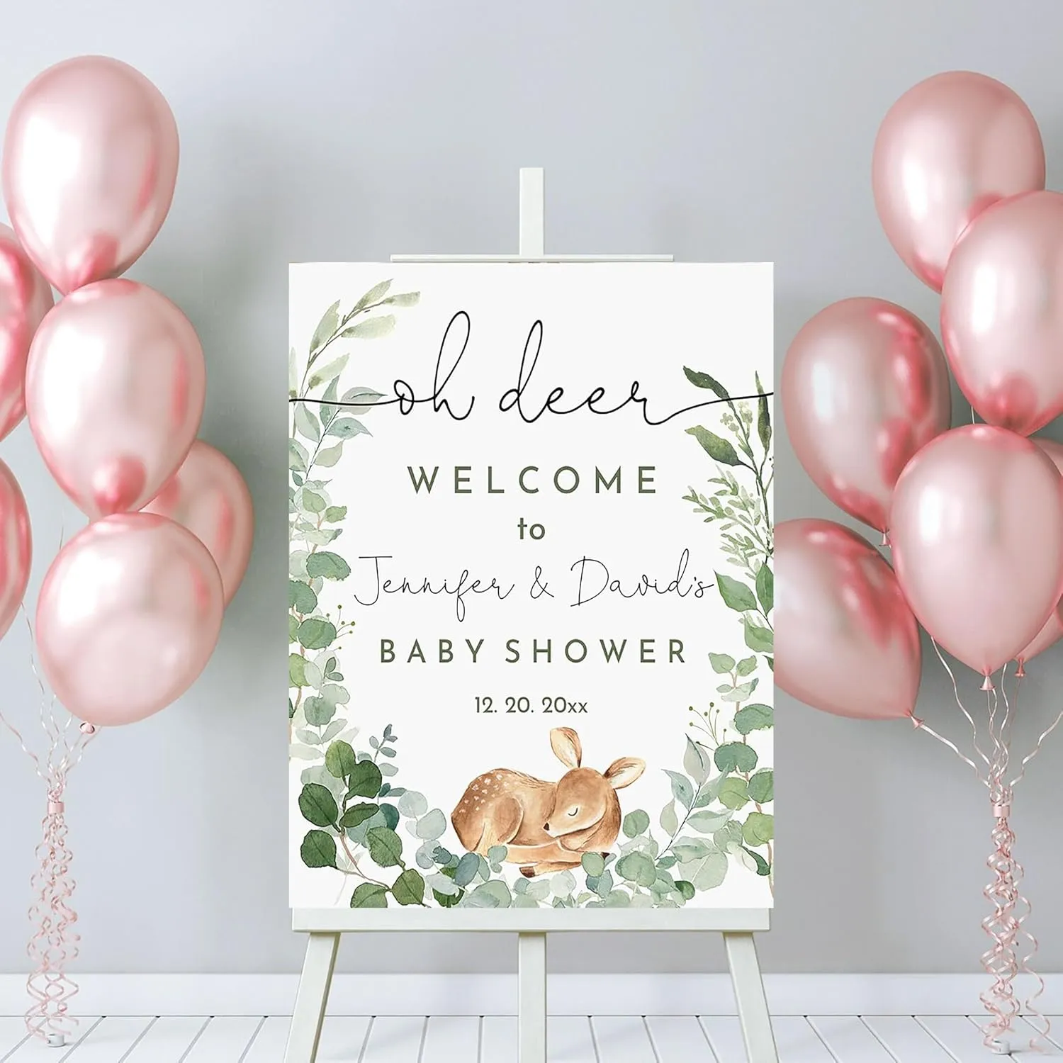Oh Deer Baby Shower Welcome Sign Woodland Animals Baby Shower Decor Gender Neutral Deer Baby Shower Boho Greenery