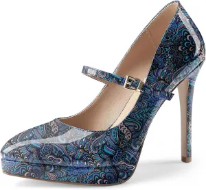 Oh Mispares Women’s Stiletto High Heels Thin Platform Styling Pointed Toe Mary Jane Style Summer Dress Pumps 5 inch Trendy Office Wear Shoes
