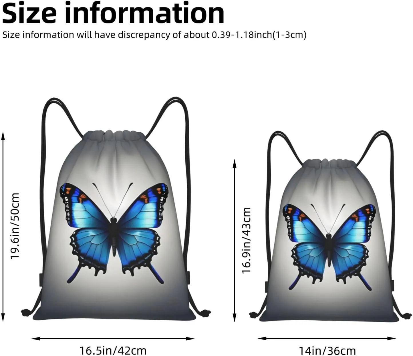 One Blue Butterfly Waterproof Drawstring Gym Backpack Bag For Men&Women,Sport Gym Sack Travel Daypack,Personalized