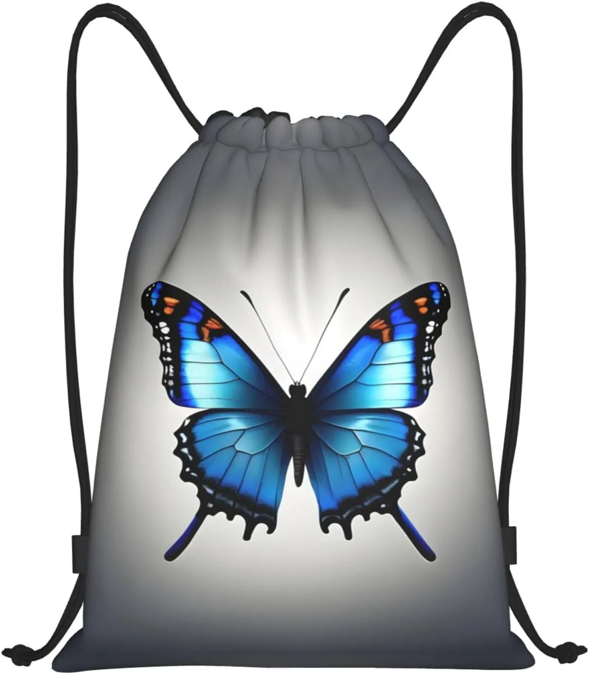 One Blue Butterfly Waterproof Drawstring Gym Backpack Bag For Men&Women,Sport Gym Sack Travel Daypack,Personalized