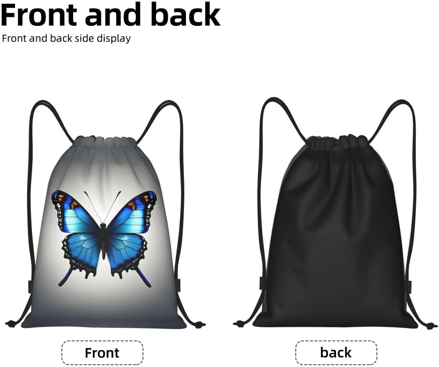 One Blue Butterfly Waterproof Drawstring Gym Backpack Bag For Men&Women,Sport Gym Sack Travel Daypack,Personalized