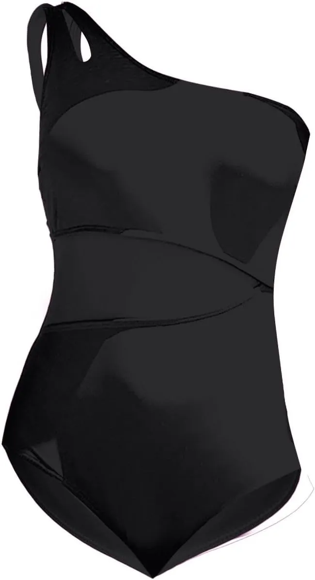 One Piece Swimsuit Women Swim Top One Shoulder Solid Bathing Suit Ruffled Edge Vintage Bikini Bathing Swimwear