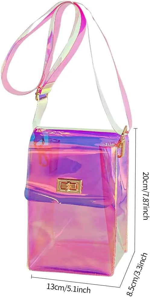 ONEART Clear Iridescent Shoulder Purse, Holographic Transparent Crossbody Bag See Through Fashion Women Bag