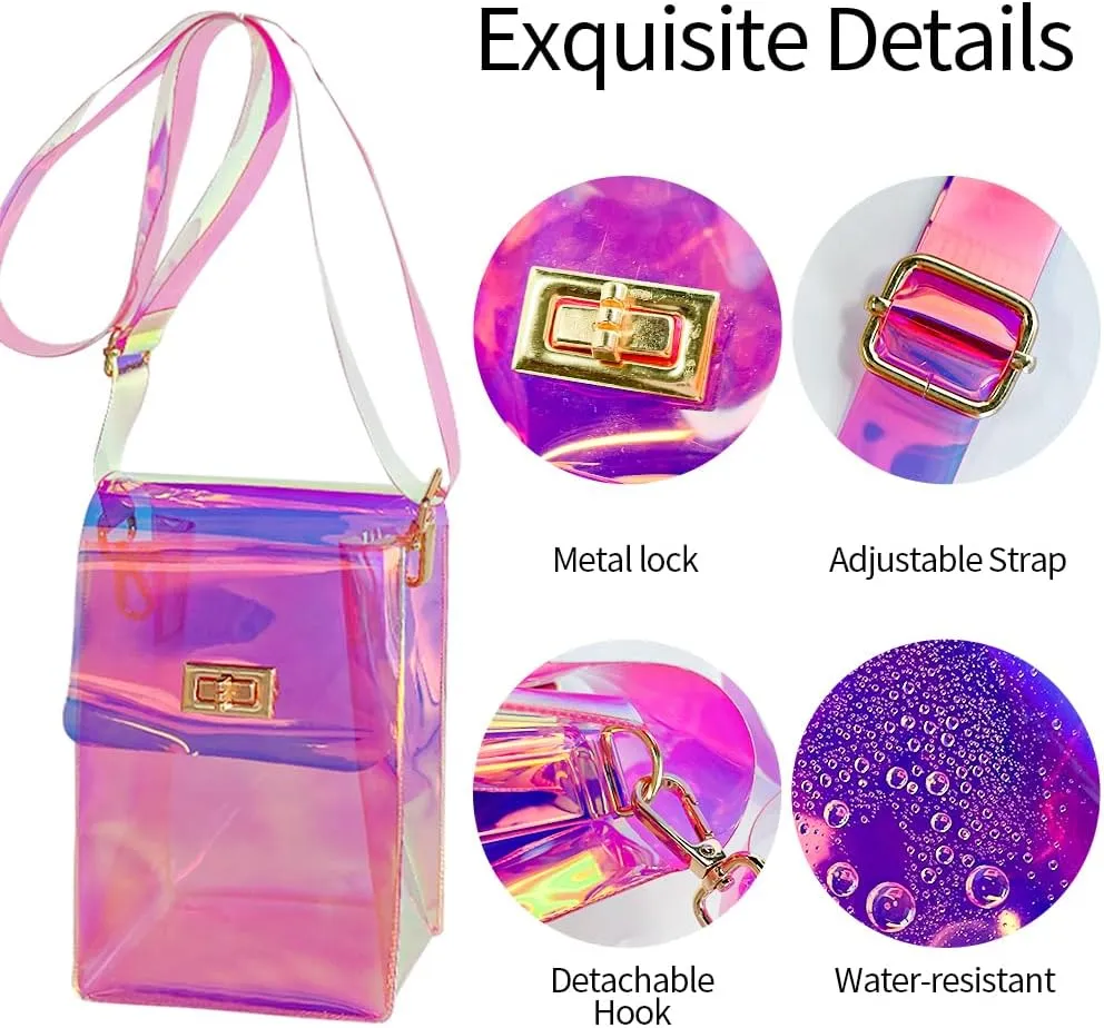ONEART Clear Iridescent Shoulder Purse, Holographic Transparent Crossbody Bag See Through Fashion Women Bag
