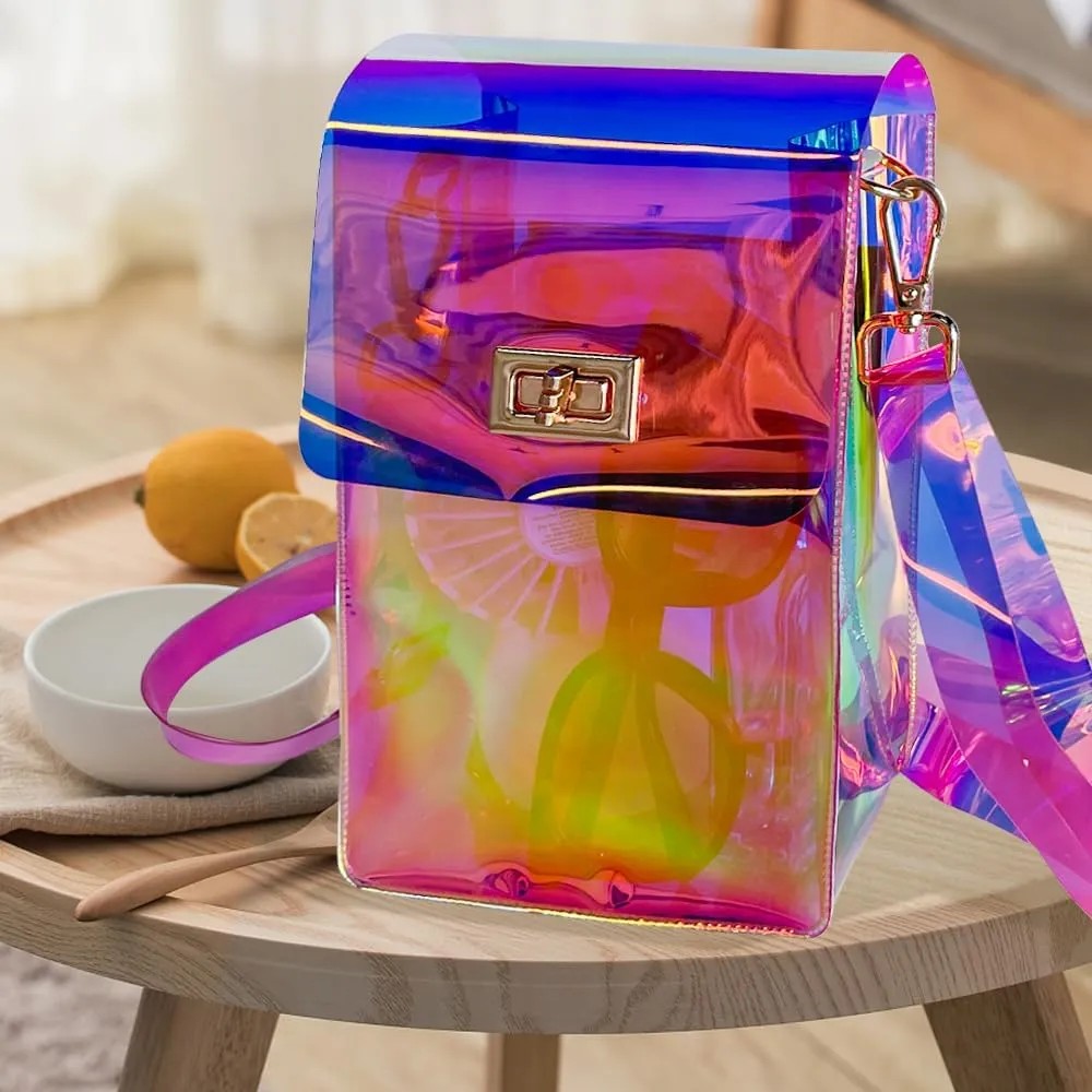 ONEART Clear Iridescent Shoulder Purse, Holographic Transparent Crossbody Bag See Through Fashion Women Bag