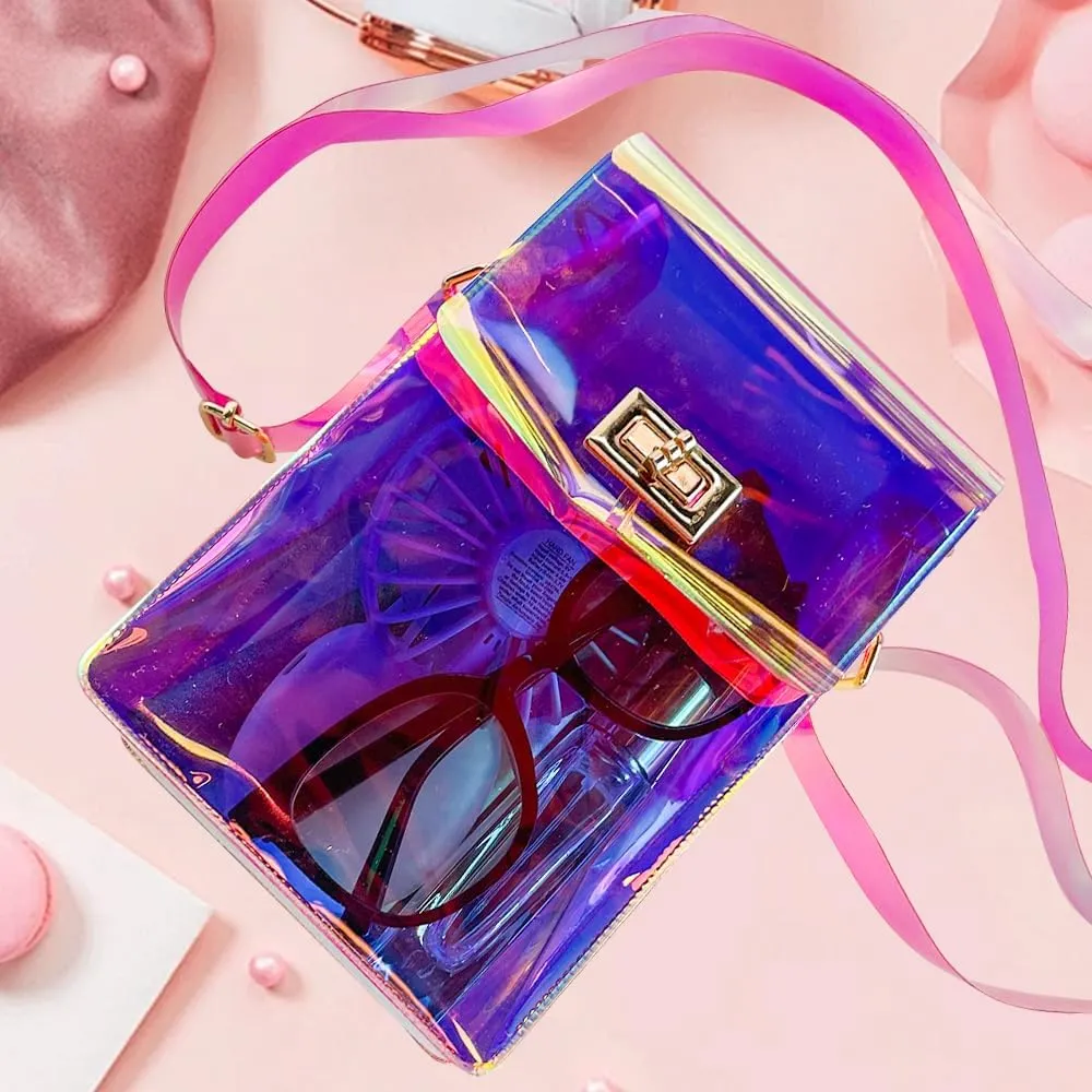 ONEART Clear Iridescent Shoulder Purse, Holographic Transparent Crossbody Bag See Through Fashion Women Bag