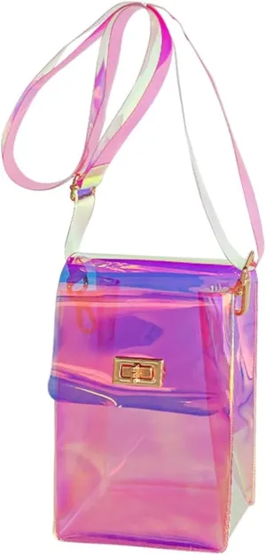 ONEART Clear Iridescent Shoulder Purse, Holographic Transparent Crossbody Bag See Through Fashion Women Bag